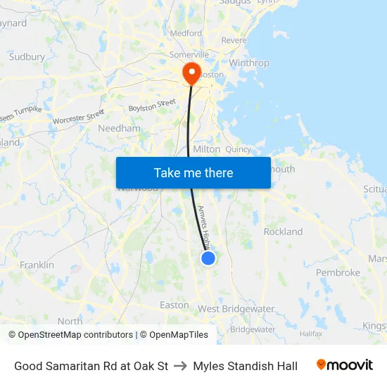 Good Samaritan Rd at Oak St to Myles Standish Hall map