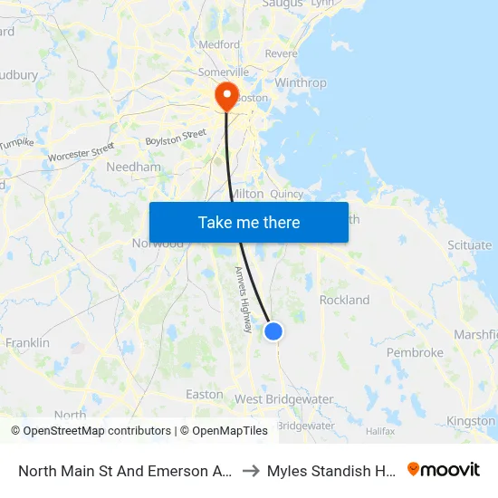 North Main St And Emerson Ave to Myles Standish Hall map