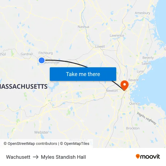 Wachusett to Myles Standish Hall map