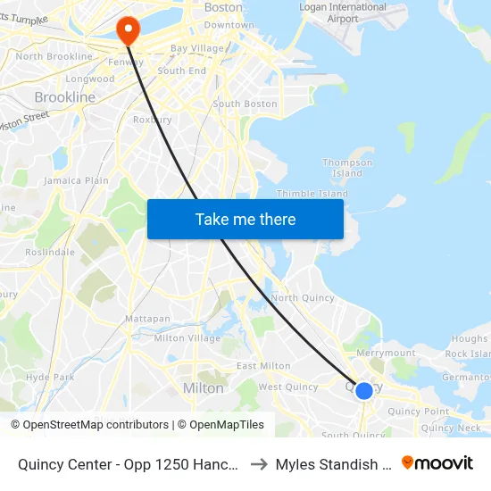 Quincy Center - Opp 1250 Hancock St to Myles Standish Hall map