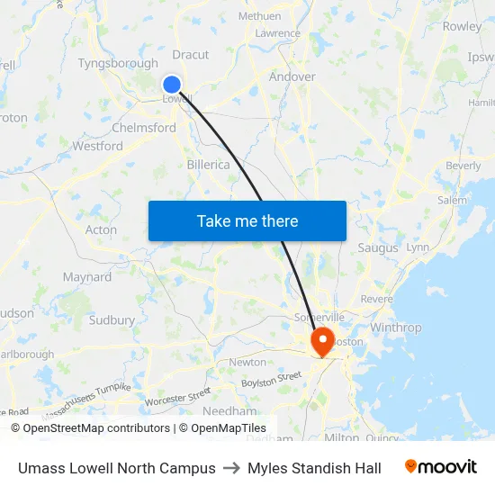 Umass Lowell North Campus to Myles Standish Hall map