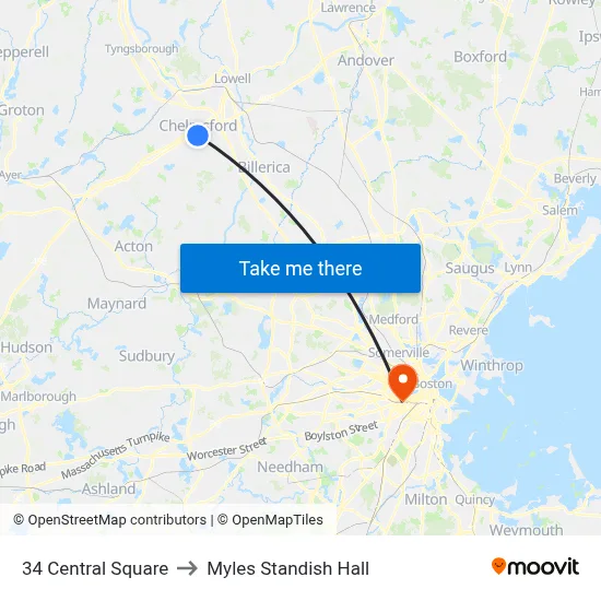 34 Central Square to Myles Standish Hall map