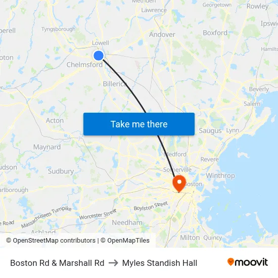 Boston Rd & Marshall Rd to Myles Standish Hall map