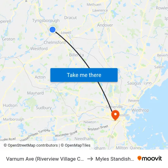 Varnum Ave (Riverview Village Condos) to Myles Standish Hall map