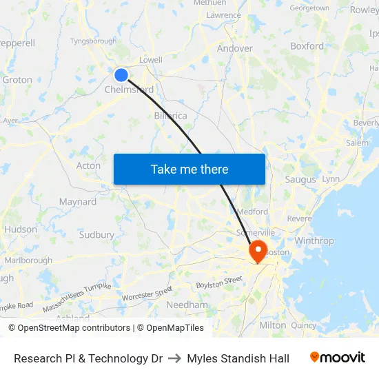 Research Pl & Technology Dr to Myles Standish Hall map