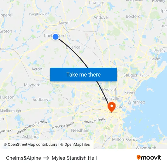 Chelms&Alpine to Myles Standish Hall map