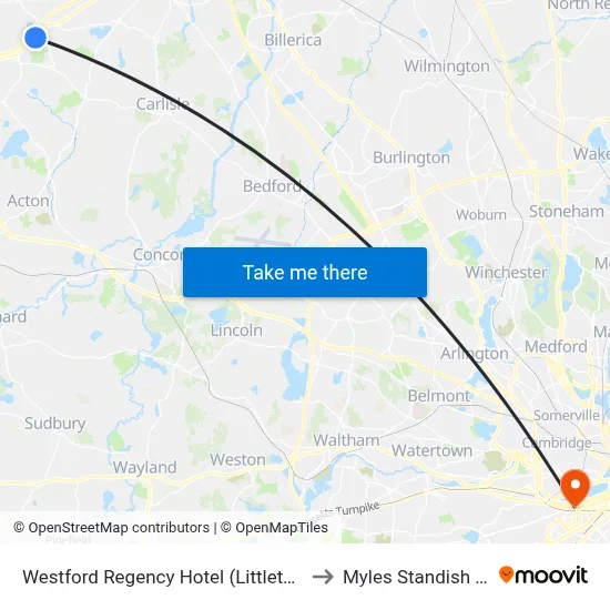 Westford Regency Hotel (Littleton Rd) to Myles Standish Hall map