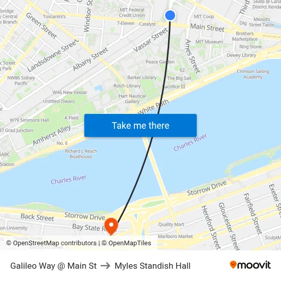 Galileo Way @ Main St to Myles Standish Hall map