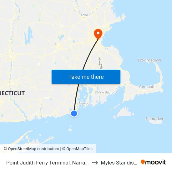 Point Judith Ferry Terminal, Narragansett, Ri to Myles Standish Hall map