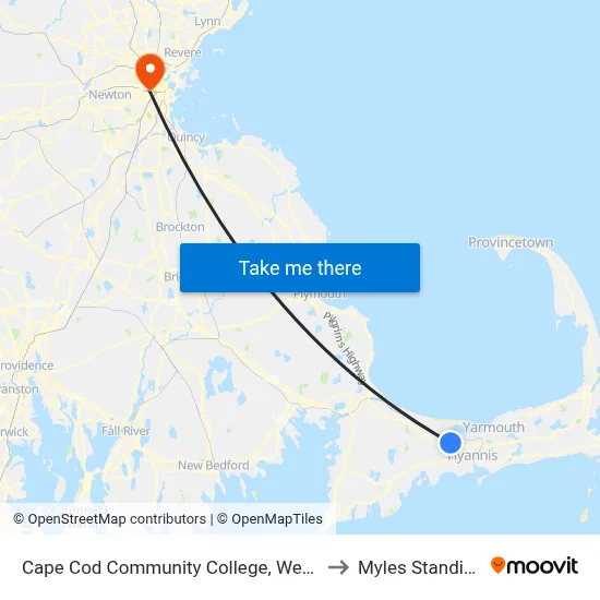 Cape Cod Community College, West Barnstable to Myles Standish Hall map