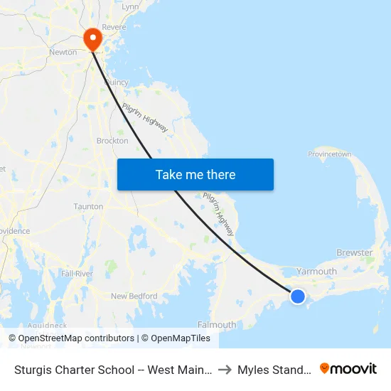 Sturgis Charter School -- West Main Street, Hyannis to Myles Standish Hall map