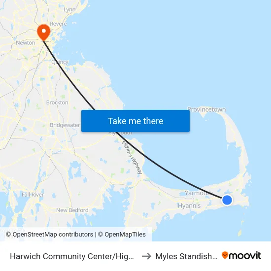 Harwich Community Center/High School to Myles Standish Hall map