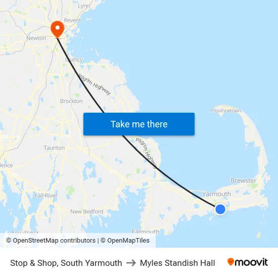 Stop & Shop, South Yarmouth to Myles Standish Hall map