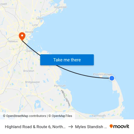 Highland Road & Route 6, North Truro to Myles Standish Hall map