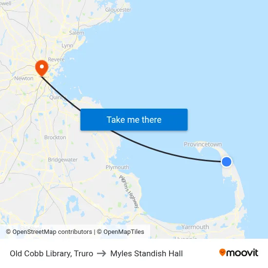Old Cobb Library, Truro to Myles Standish Hall map