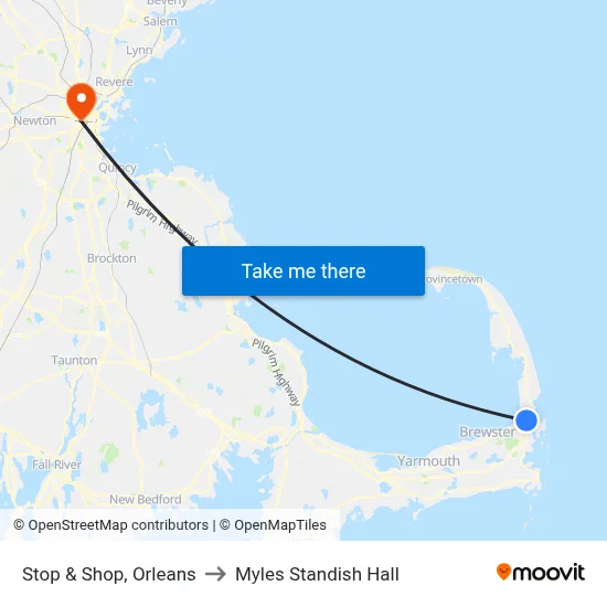 Stop & Shop, Orleans to Myles Standish Hall map