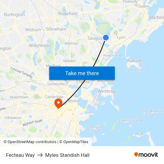 Fecteau Way to Myles Standish Hall map