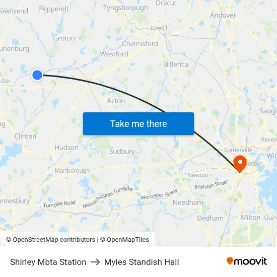 Shirley Mbta Station to Myles Standish Hall map