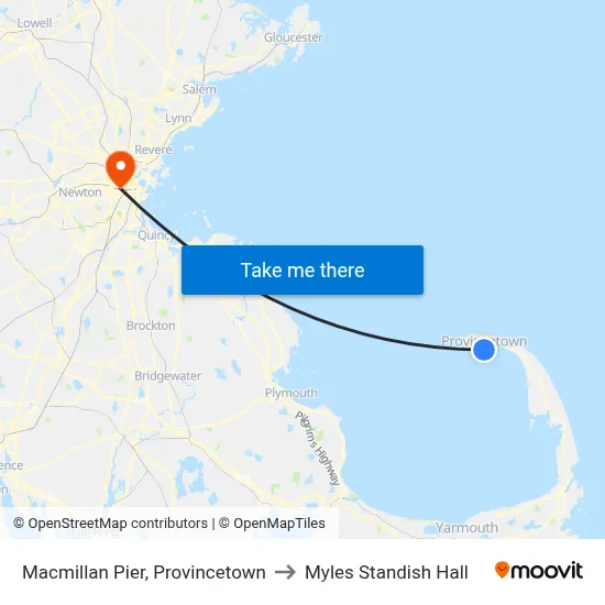 Macmillan Pier, Provincetown to Myles Standish Hall map