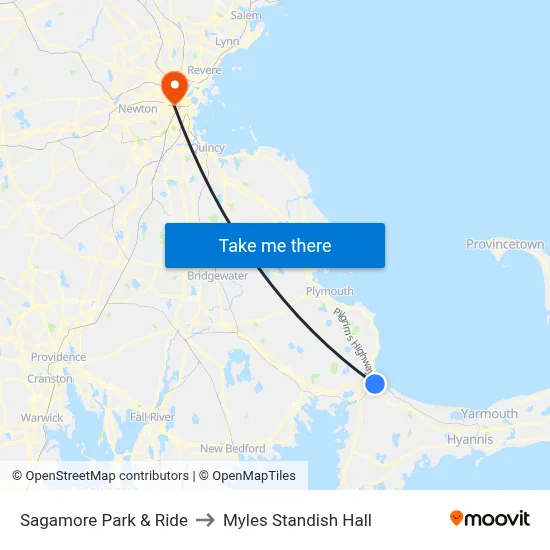Sagamore Park & Ride to Myles Standish Hall map