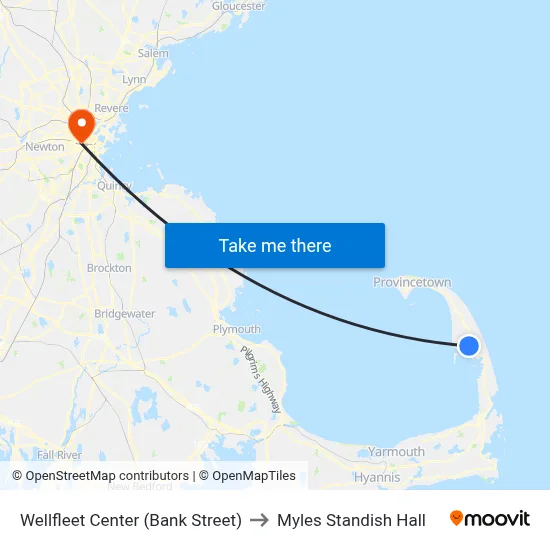 Wellfleet Center (Bank Street) to Myles Standish Hall map
