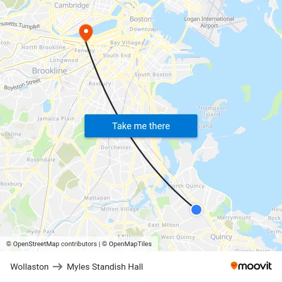 Wollaston to Myles Standish Hall map