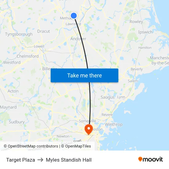 Target Plaza to Myles Standish Hall map