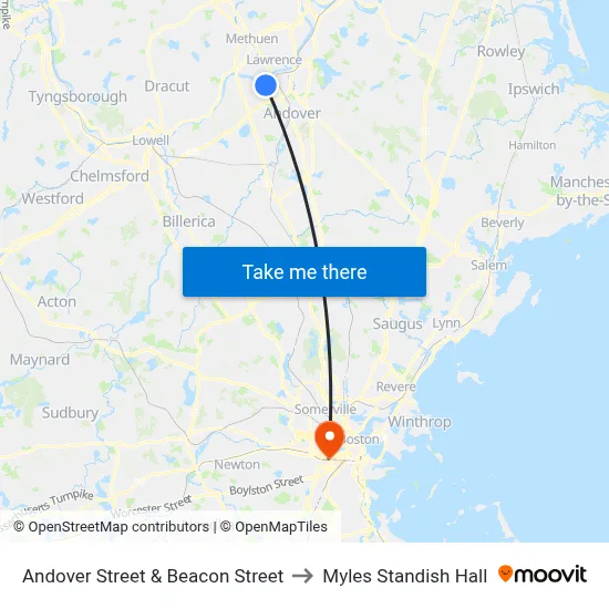 Andover Street & Beacon Street to Myles Standish Hall map