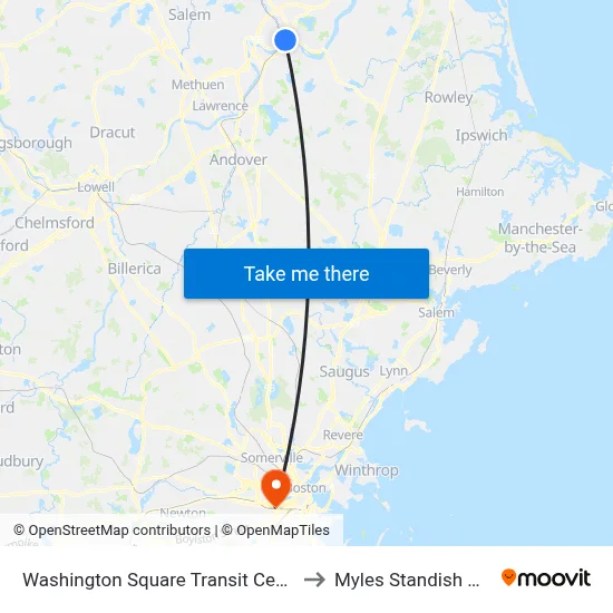 Washington Square Transit Center to Myles Standish Hall map
