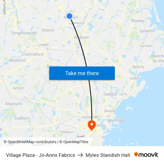 Village Plaza -  Jo-Anns Fabrics to Myles Standish Hall map