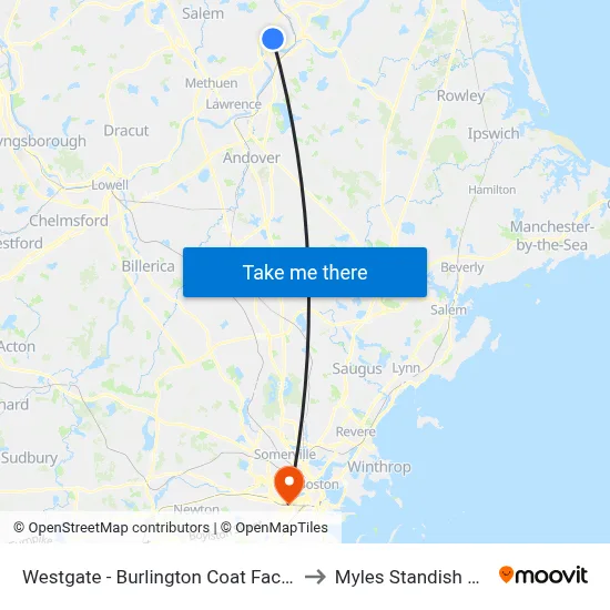 Westgate - Burlington Coat Factory to Myles Standish Hall map