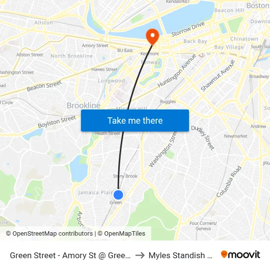 Green Street - Amory St @ Green St to Myles Standish Hall map