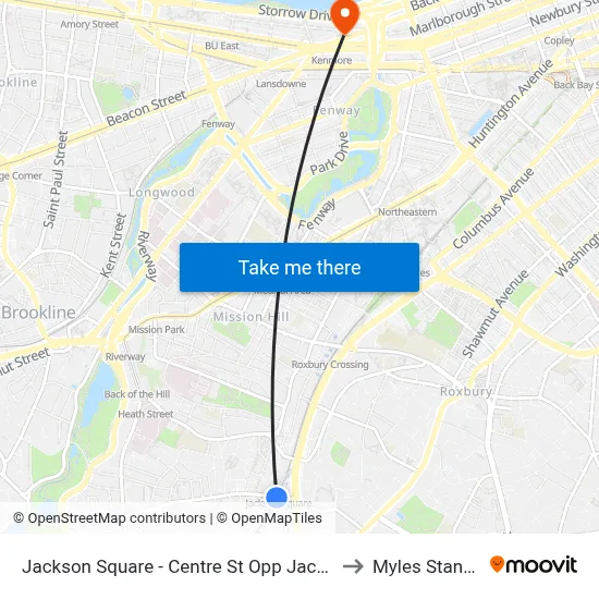 Jackson Square - Centre St Opp Jackson Square Busway to Myles Standish Hall map
