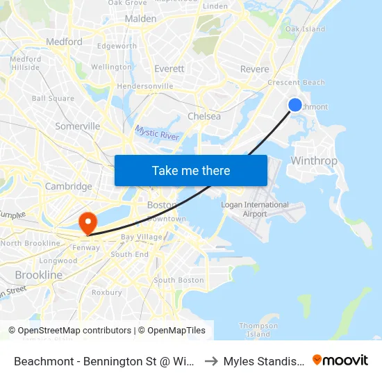 Beachmont - Bennington St @ Winthrop Ave to Myles Standish Hall map