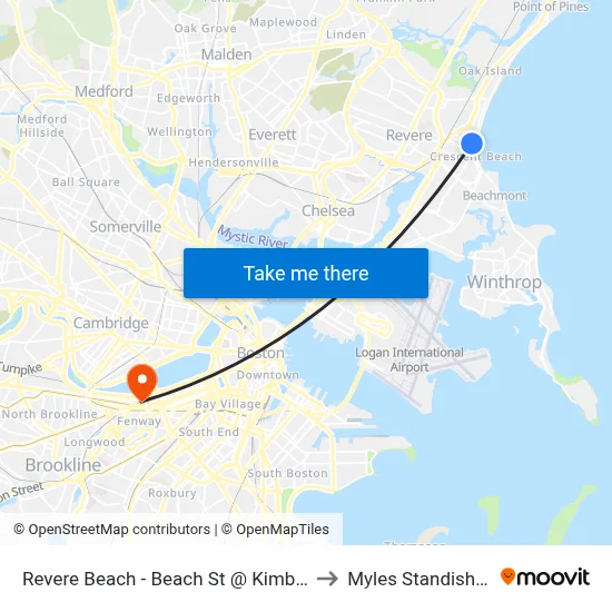 Revere Beach - Beach St @ Kimball Ave to Myles Standish Hall map