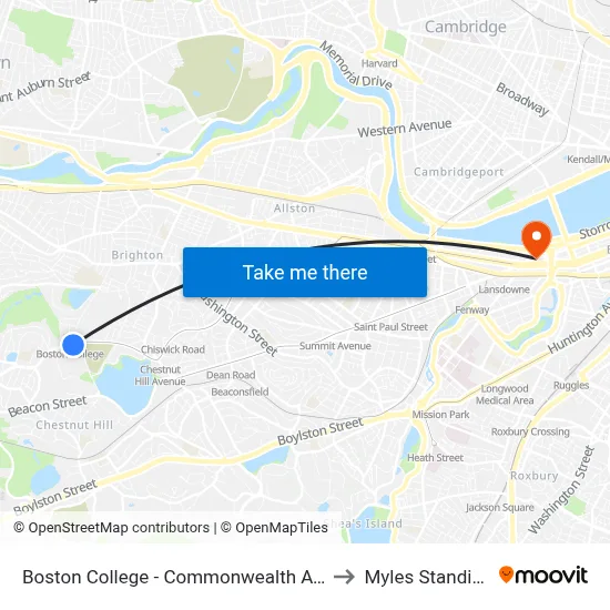 Boston College - Commonwealth Ave @ Lake St to Myles Standish Hall map