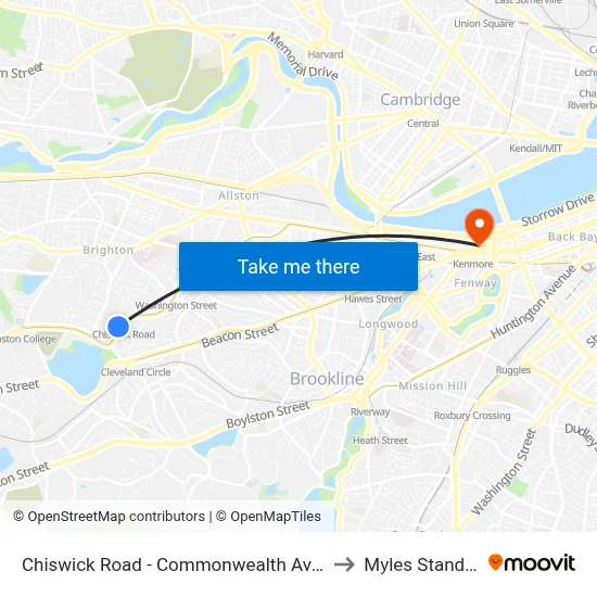 Chiswick Road - Commonwealth Ave @ Chiswick Rd to Myles Standish Hall map