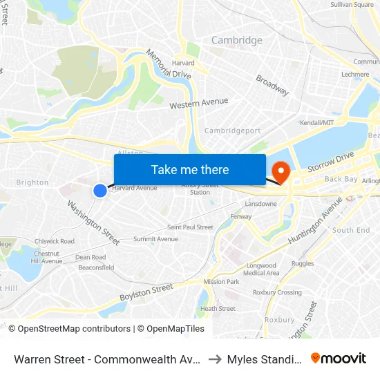 Warren Street - Commonwealth Ave @ Kelton St to Myles Standish Hall map