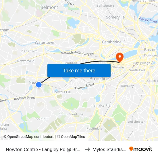 Newton Centre - Langley Rd @ Braeland Ave to Myles Standish Hall map