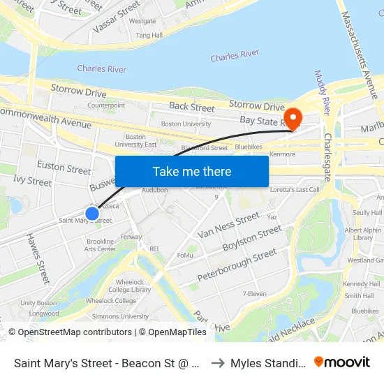 Saint Mary's Street - Beacon St @ Saint Mary's St to Myles Standish Hall map