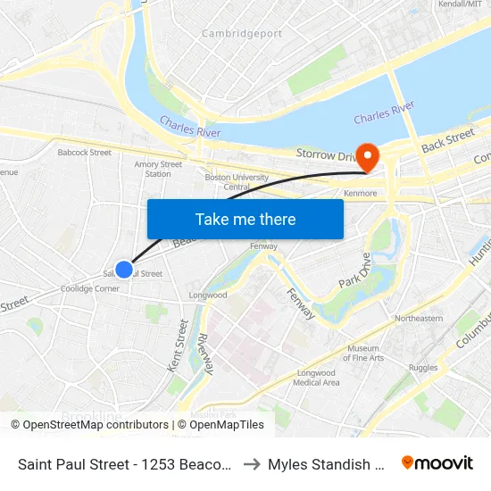 Saint Paul Street - 1253 Beacon St to Myles Standish Hall map