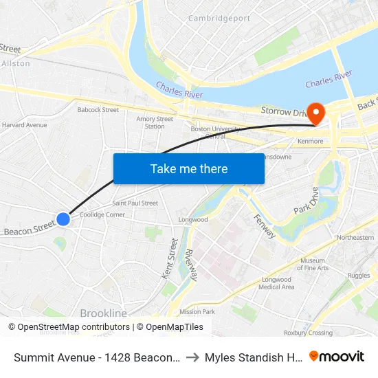 Summit Avenue - 1428 Beacon St to Myles Standish Hall map