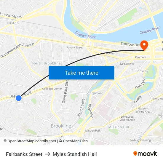 Fairbanks Street to Myles Standish Hall map
