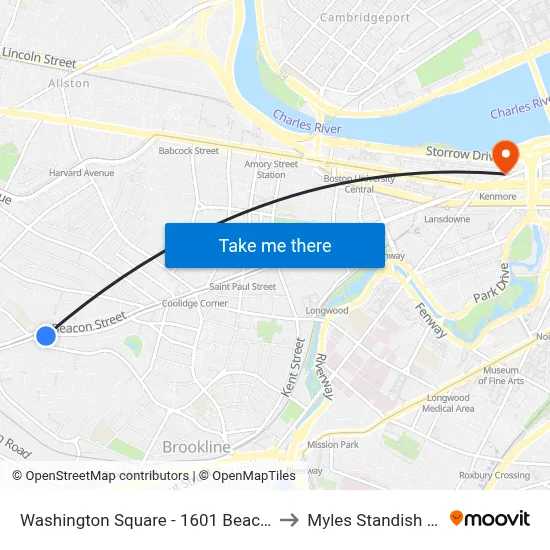Washington Square - 1601 Beacon St to Myles Standish Hall map