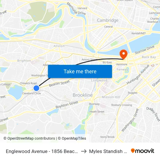 Englewood Avenue - 1856 Beacon St to Myles Standish Hall map