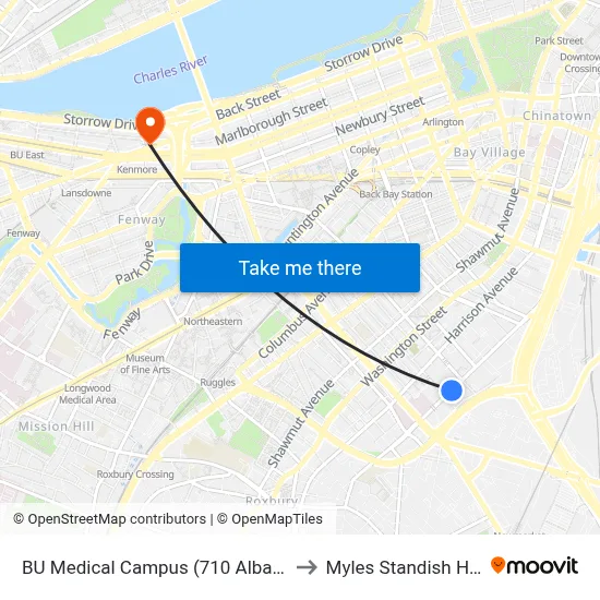 BU Medical Campus (710 Albany) to Myles Standish Hall map