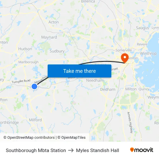 Southborough Mbta Station to Myles Standish Hall map