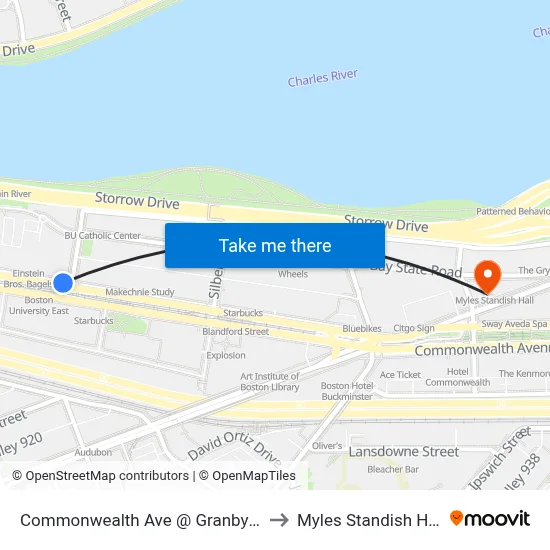 Commonwealth Ave @ Granby St to Myles Standish Hall map