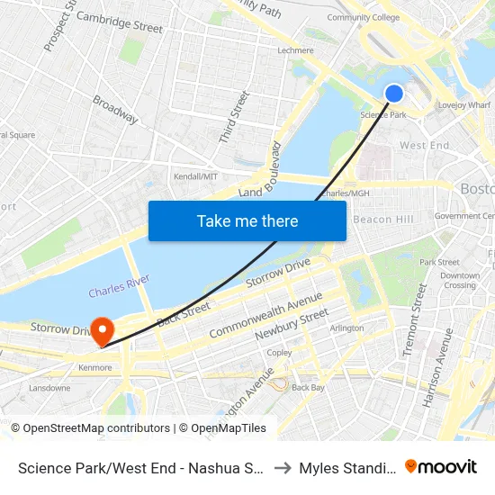 Science Park/West End - Nashua St @ Leverett Cir to Myles Standish Hall map