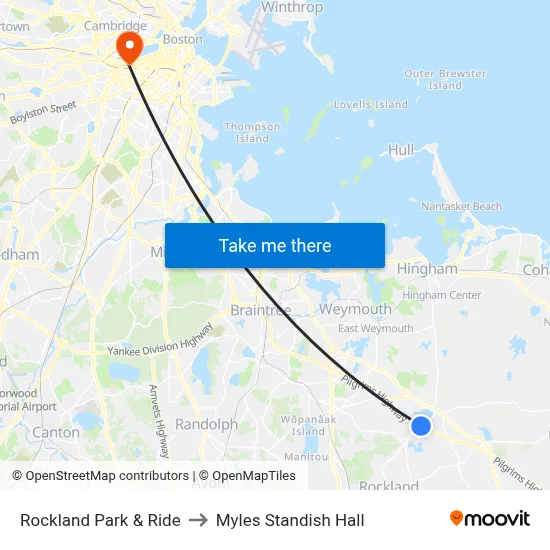 Rockland Park & Ride to Myles Standish Hall map